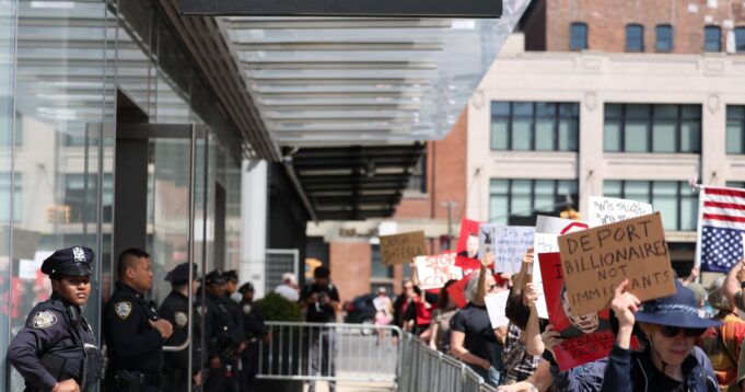 Protesters rally against Elon Musk at Tesla showrooms over the continued U.S. government purge