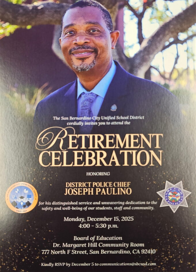 San Bernardino City Unified School District to Honor District Police Chief Joseph Paulino at Retirement Celebration