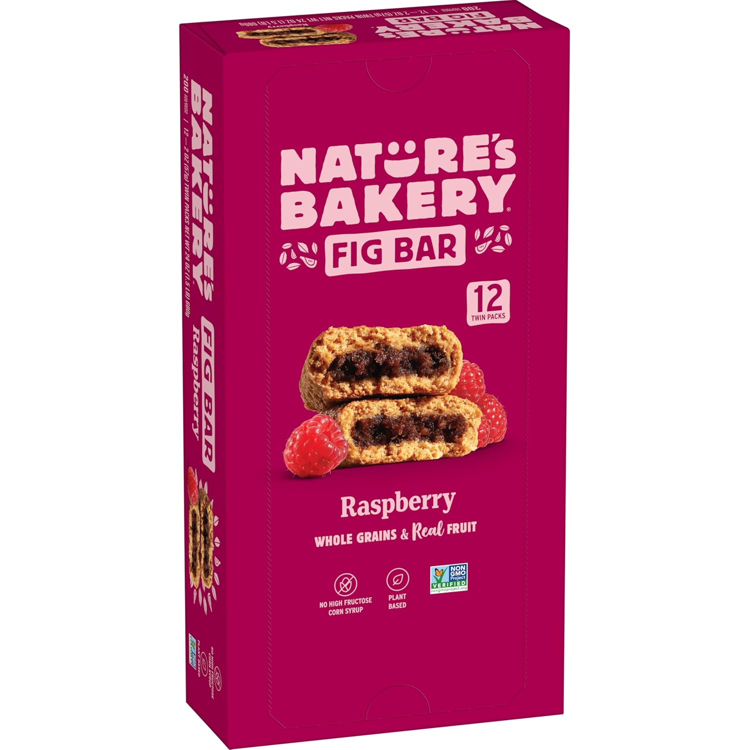 Natures Bakery Whole Wheat Fig Bars, Raspberry, Real Fruit, Vegan, Non-GMO, Snack bar, 1 box with 12 twin packs (12 twin packs) | bike-handlebars